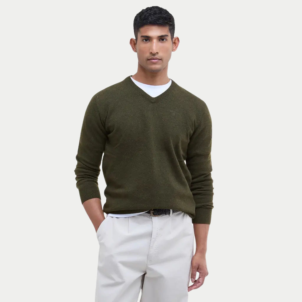 Pull Col V Vert - Barbour - détail 2