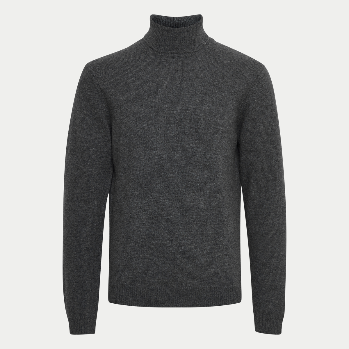 Pull col roulé Casual Friday Pewter Mix, gris anthracite chiné, vu de face avec son col roulé côtelé