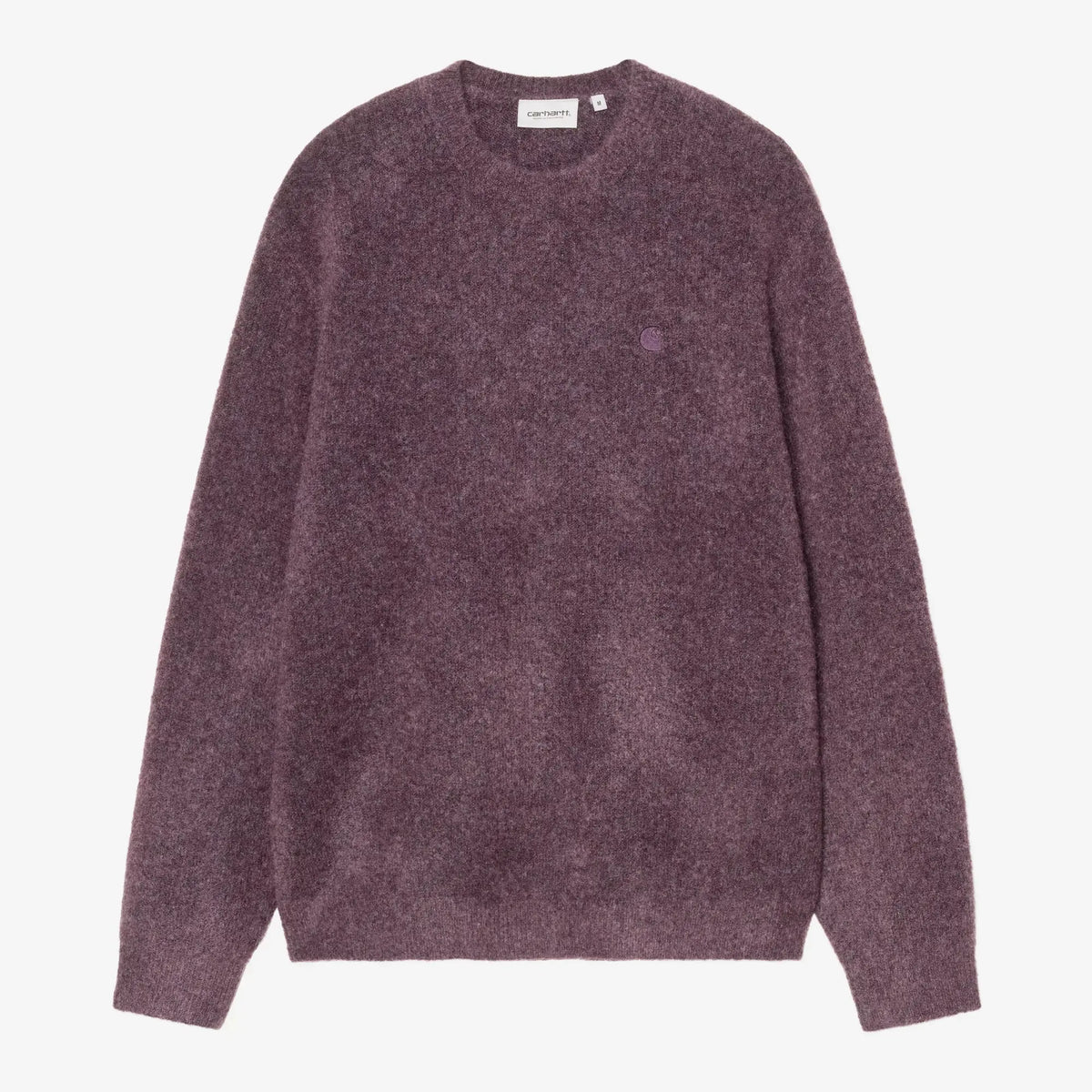 Pull Curtis Tangled Shady Purple à plat de face, maille brossée chinée et logo C brodé ton sur ton