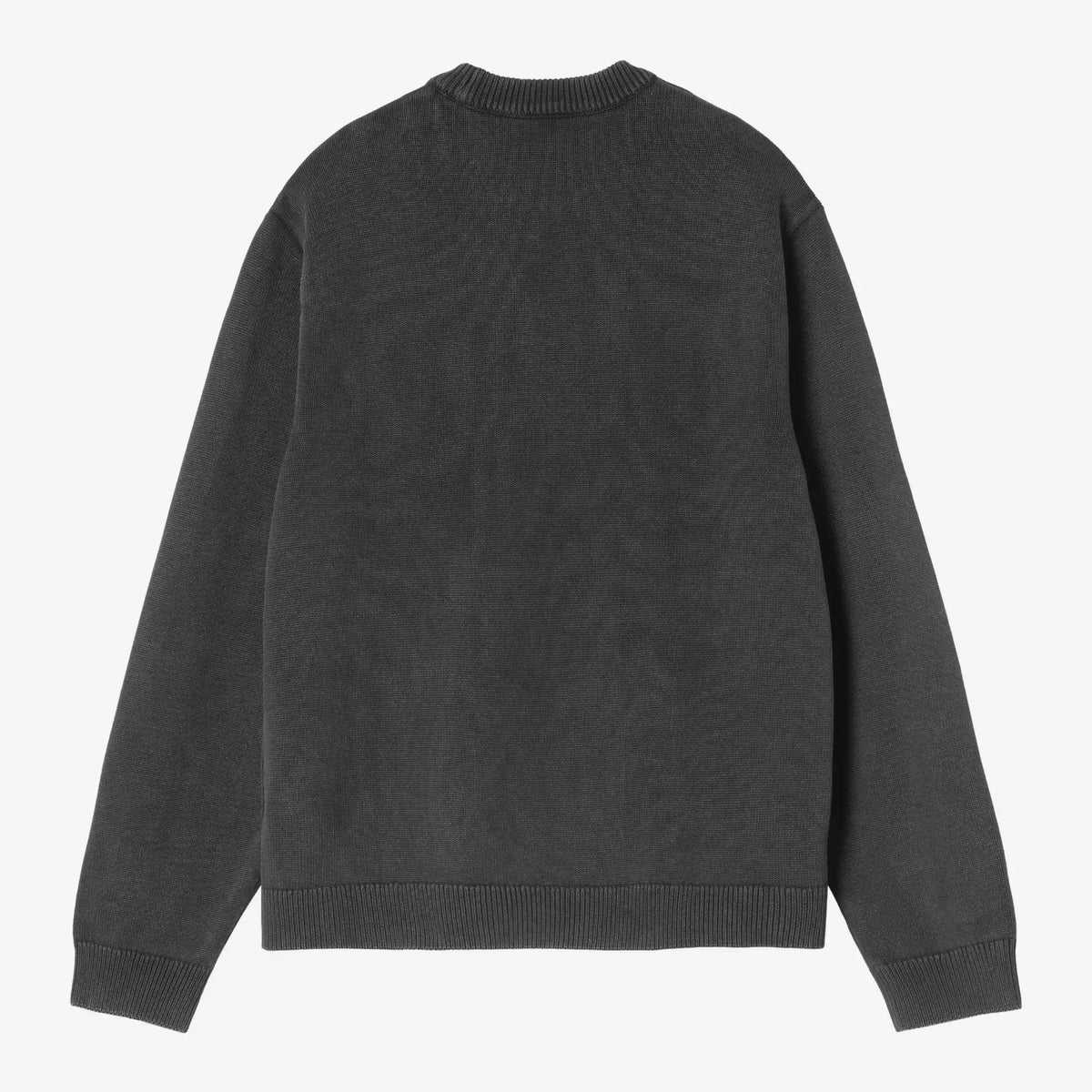 Dos du Pull Kori noir garment dyed : maille fine unie, bords-côtes aux poignets et à la base, coupe droite