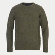 Pull Barbour Tisbury olive Dark Seaweed en fil tweed flammé, col rond, vue de face à plat
