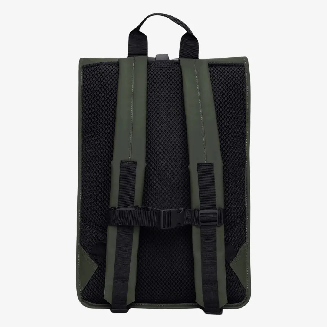 Dos du Rolltop Rucksack Large vert kaki, bretelles assorties et dossier en filet noir