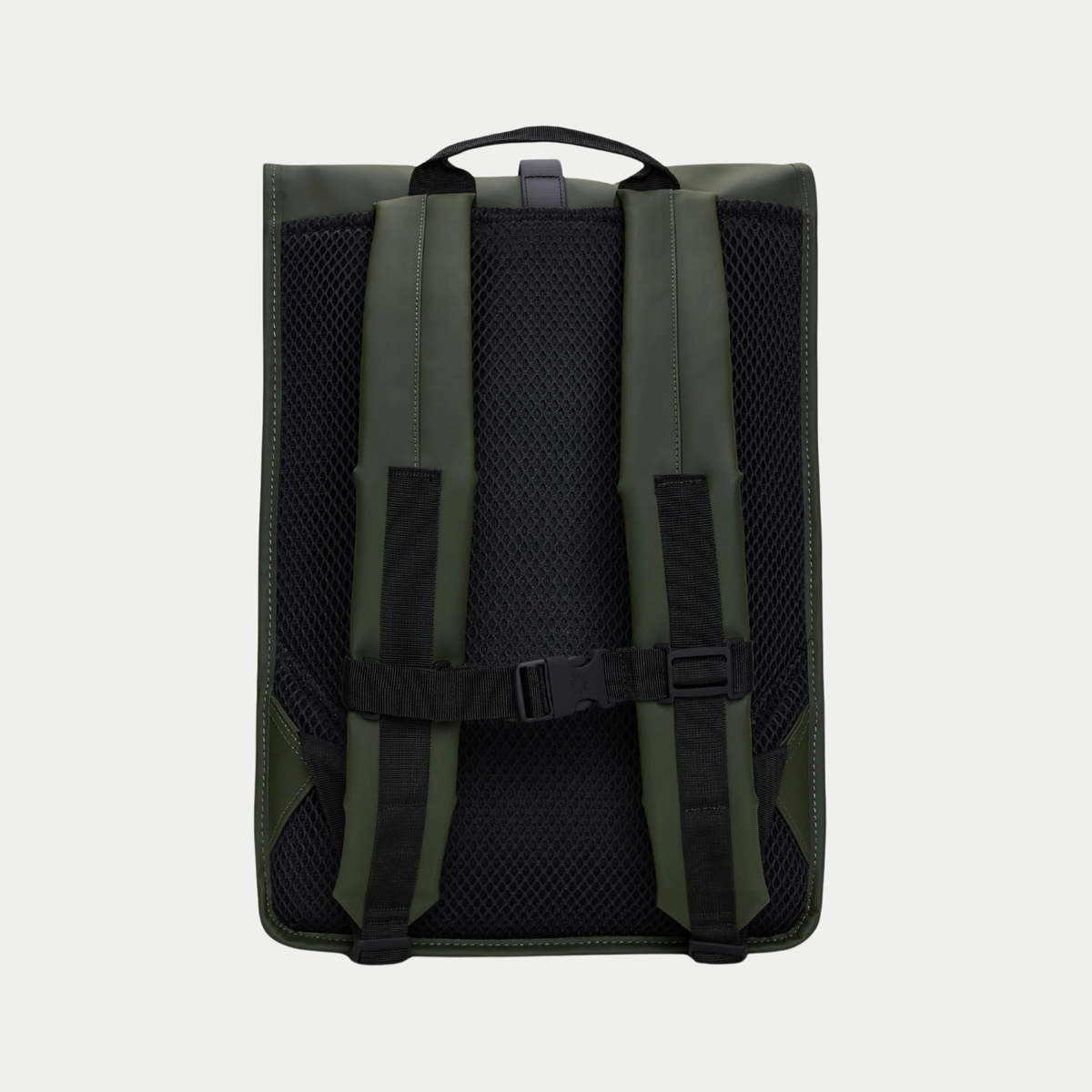 Sac à dos Rolltop Rucksack Vert Rains - dos, panneau air-mesh, bretelles et sangle de poitrine