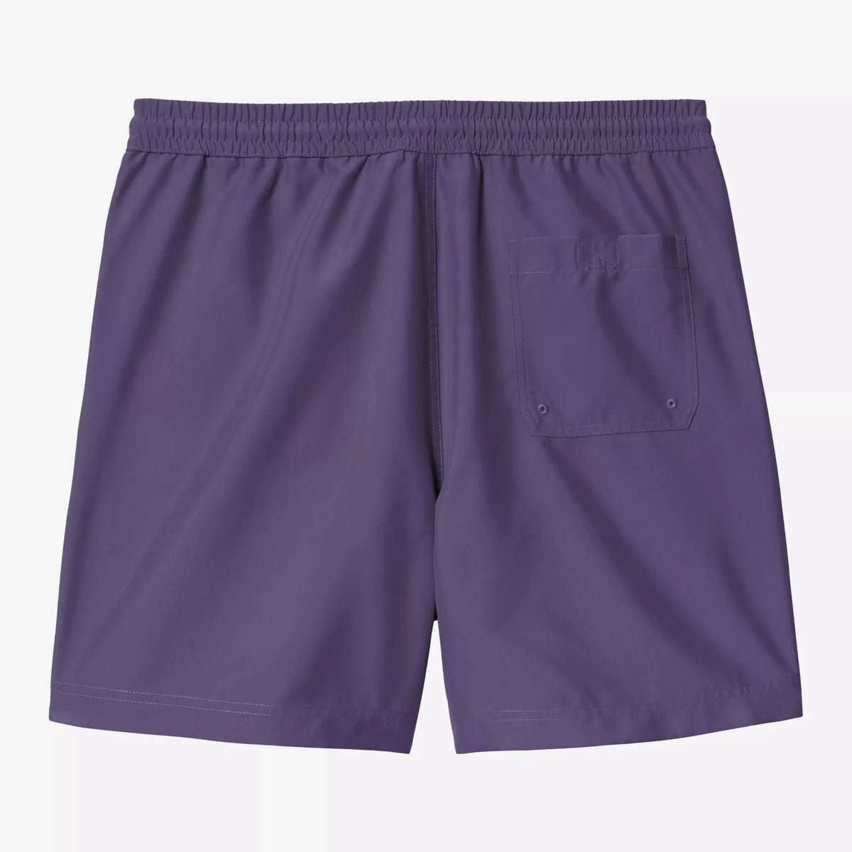 Dos du short de bain Chase violet prune à plat : poche à rabat boutonnée et taille élastique froncée