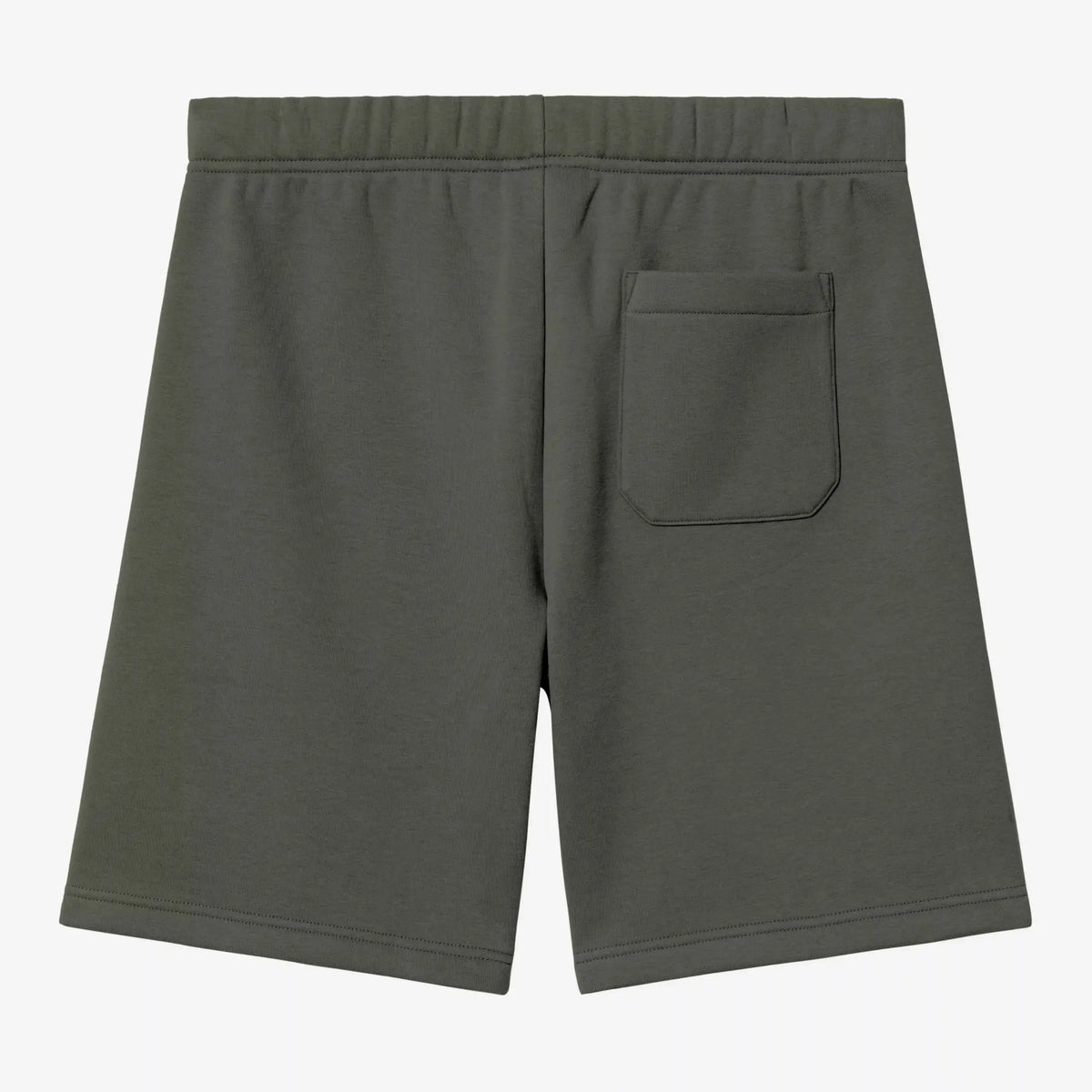 Dos du short Sweat Chase Leaf à plat, molleton vert kaki grisé et poche plaquée arrière à angles coupés
