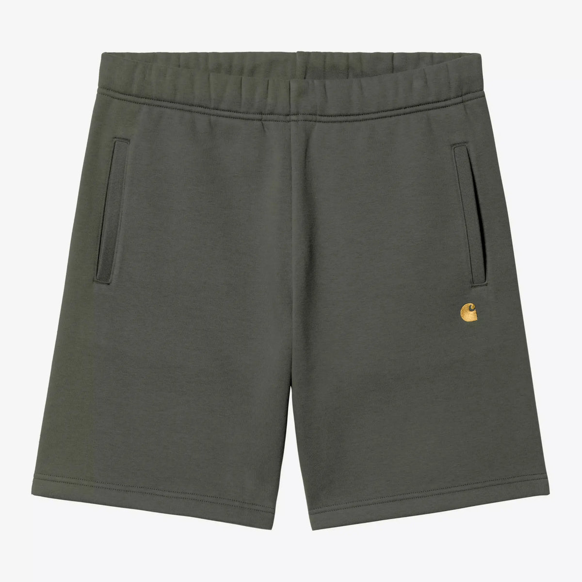 Short Sweat Chase vert kaki Leaf à plat, taille élastique, poches passepoilées et petit logo C brodé doré