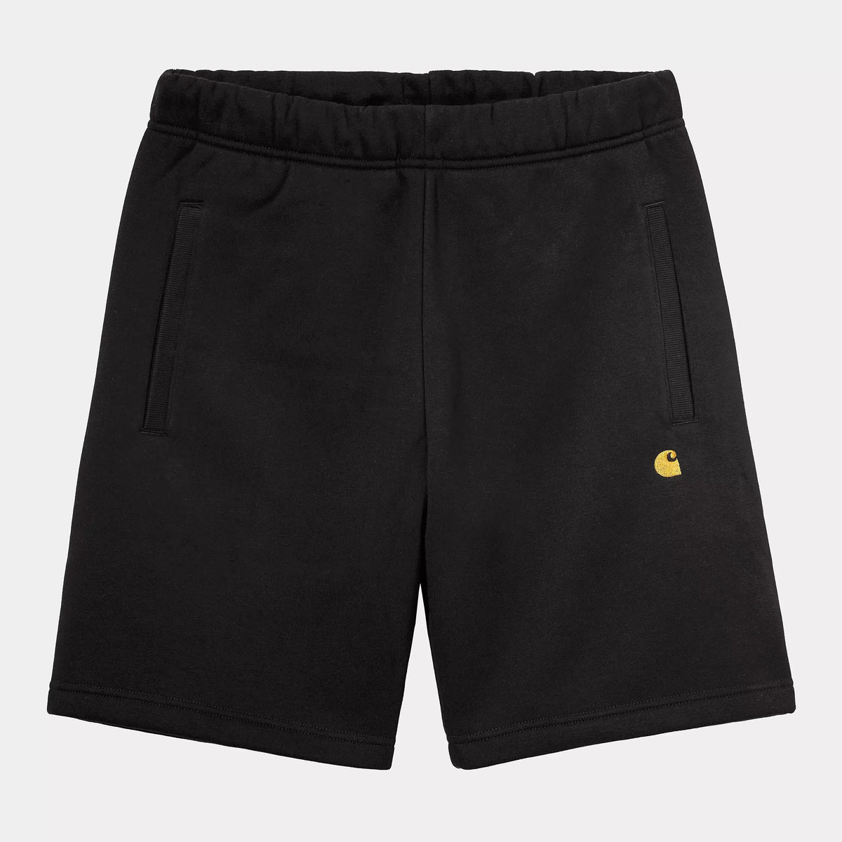 Short Sweat Chase noir à plat, ceinture élastique, poches latérales passepoilées et logo C brodé doré