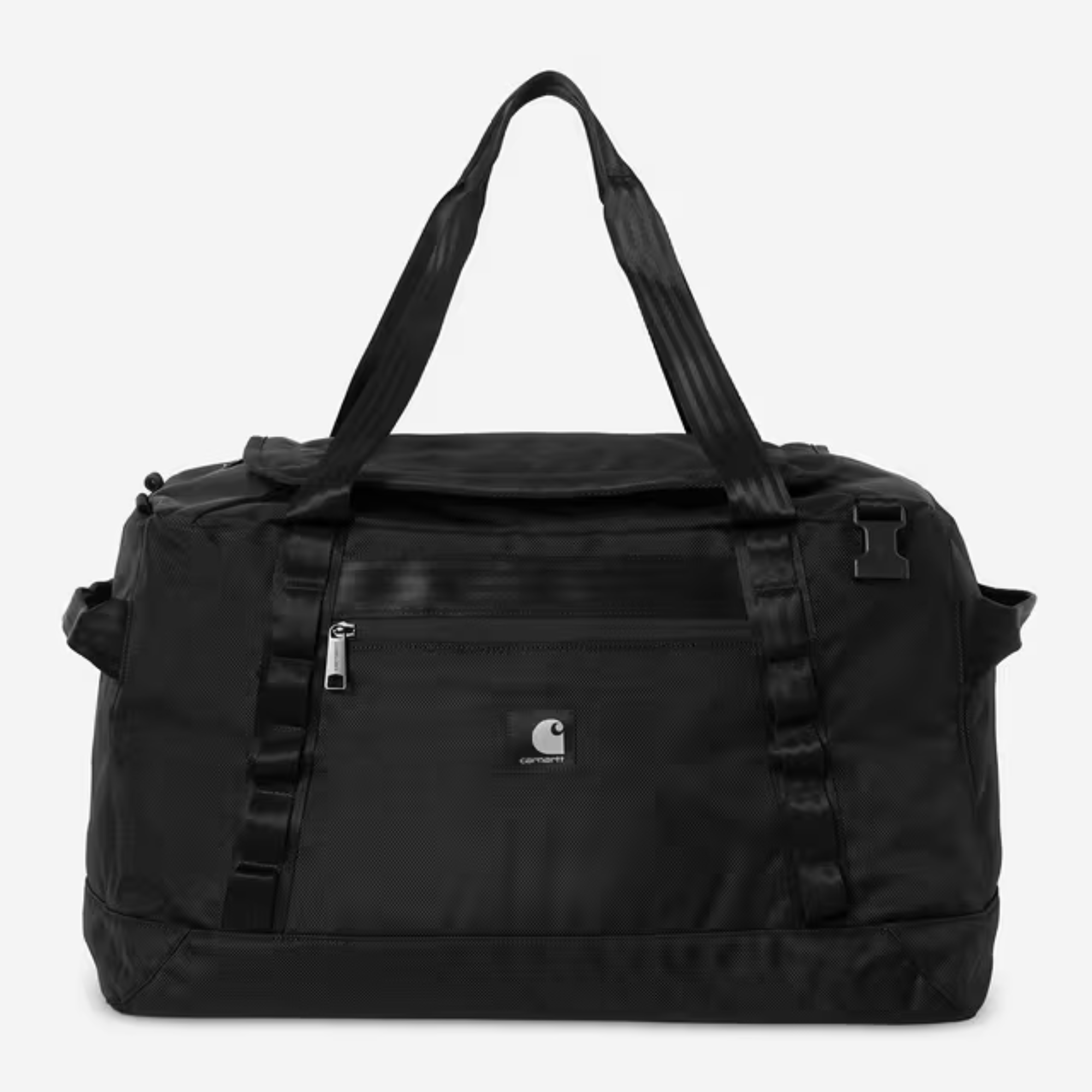 Petit sac de voyage Richmond noir Carhartt WIP, face avant avec poche zippée et Square Label