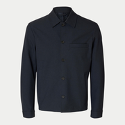 Surchemise habillée Robert bleu marine Selected Homme - vue de face à plat, col chemise et poche poitrine passepoilée