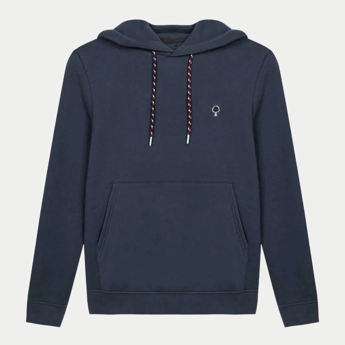 Sweat Dirac bleu marine à capuche à plat, poche kangourou et cordon tricolore