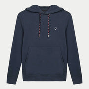Sweat Dirac bleu marine à capuche à plat, poche kangourou et cordon tricolore