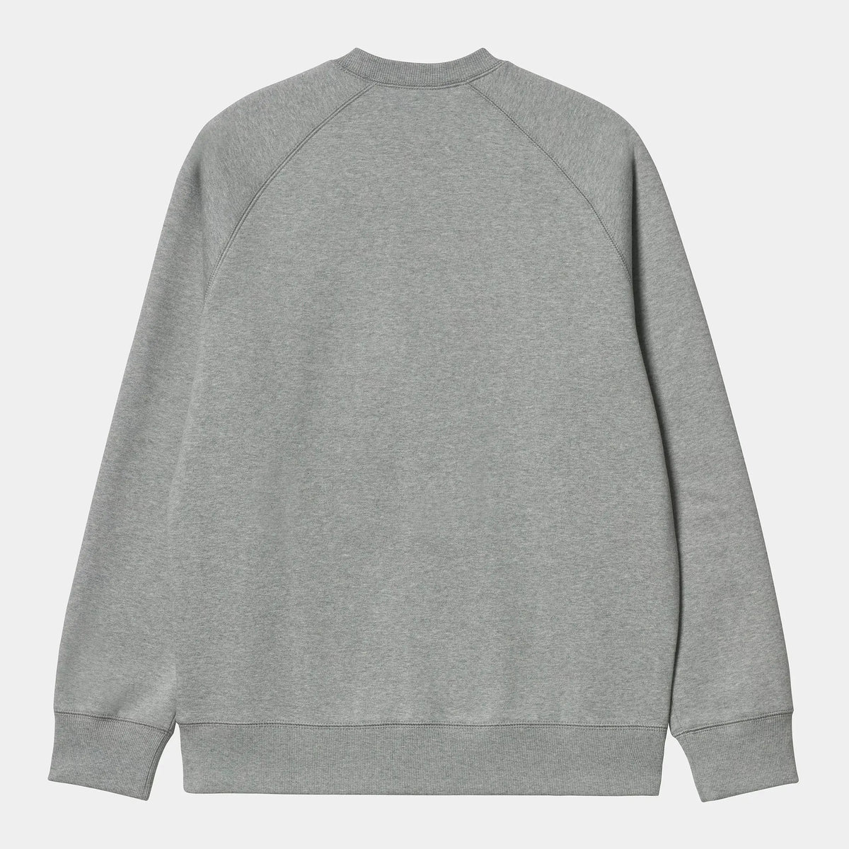 Dos à plat du sweat Chase gris chiné, manches raglan sans motif, large bord-côtes à la taille et aux poignets