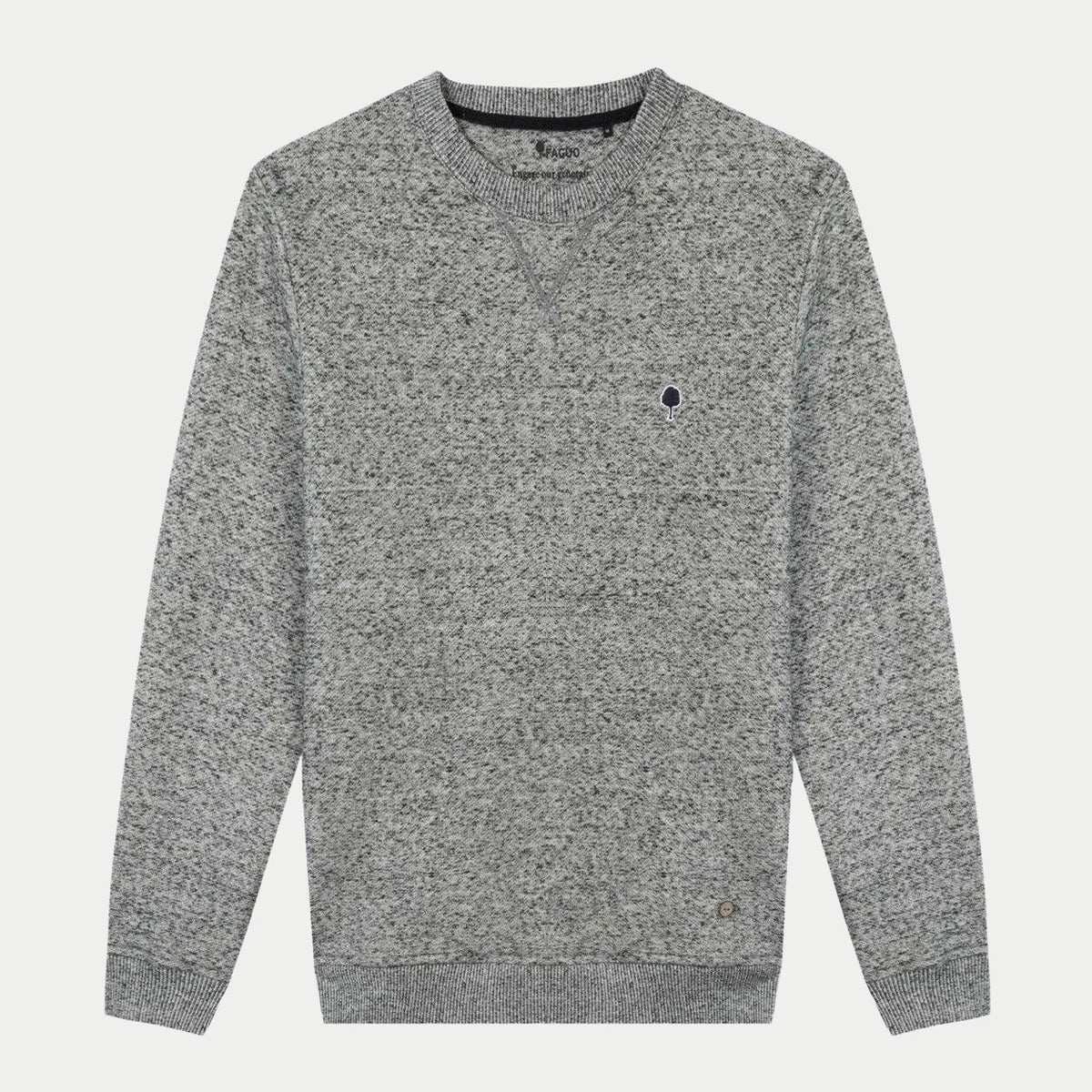 Sweat Donon gris chiné à plat, col rond et surpiqûre triangulaire à l'encolure