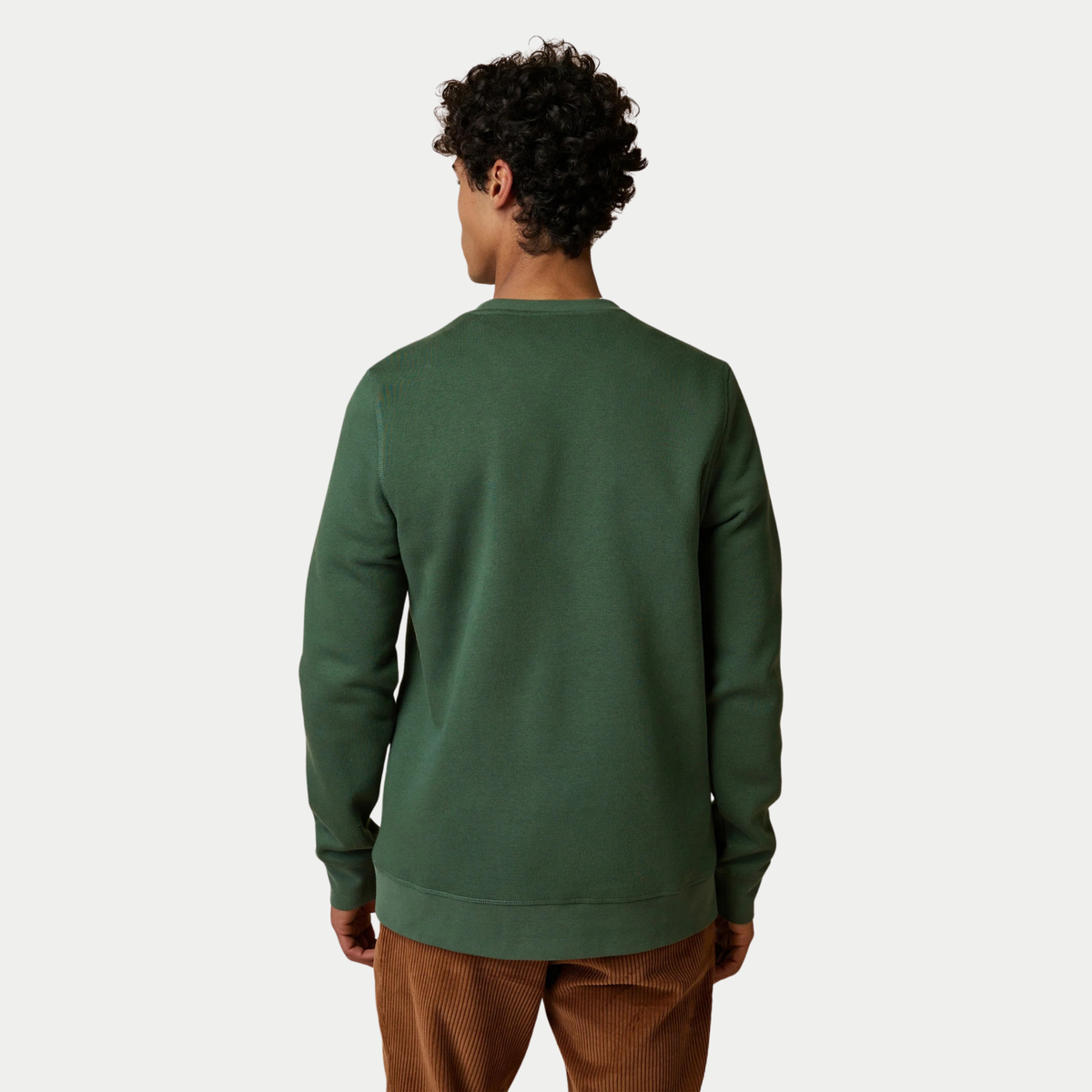 Sweat Donzy Vert Forêt Faguo porté de dos, dos uni en molleton vert profond