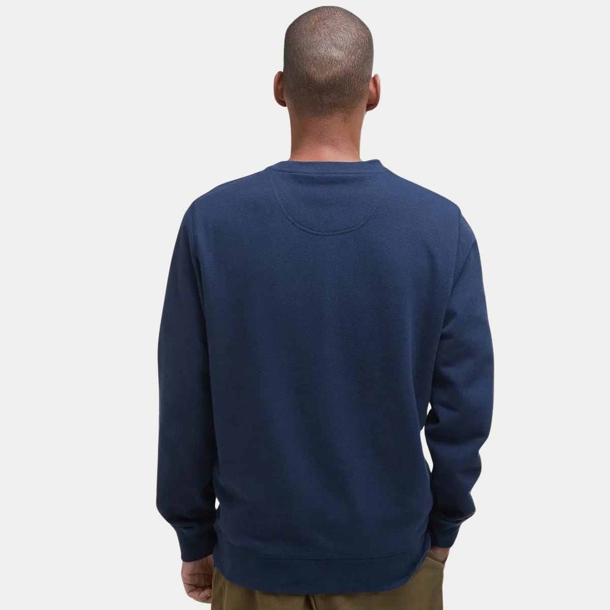 Dos uni du sweat Bleu Marine, empiècement d'encolure et bords-côtes de poignets