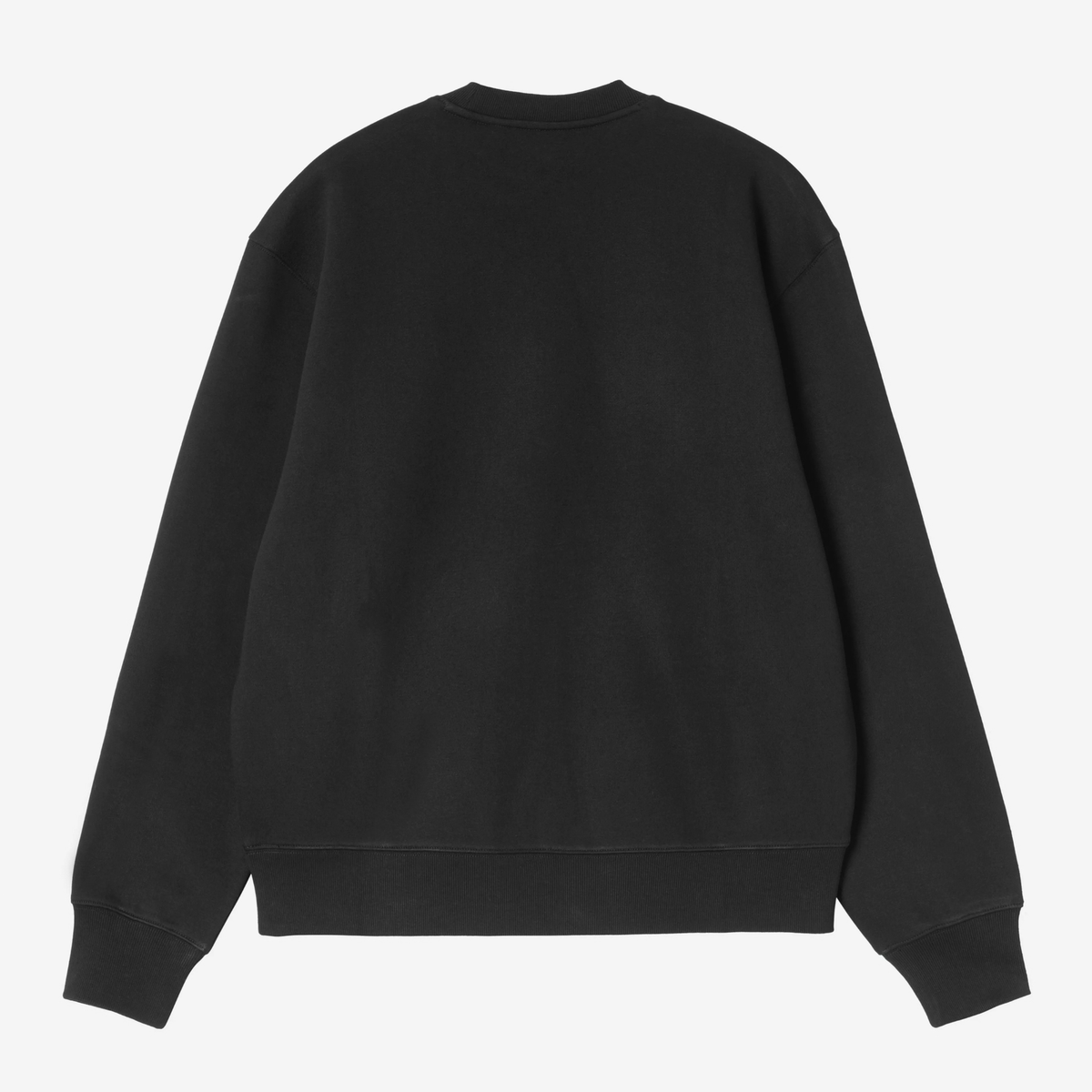 Sweat Mack Carhartt WIP noir à plat de dos, épaules tombantes, bas et poignets côtelés
