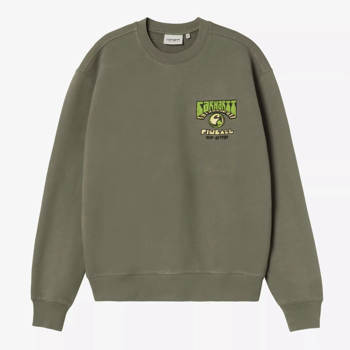Sweat Pinball Leaf Carhartt WIP - vue de face, logo brodé Pinball WIP 1989 sur la poitrine