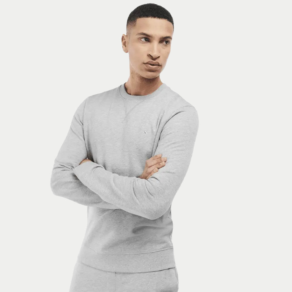 Sweat Ridsdale gris chiné vu de trois-quarts, maille douce et bord-côte de taille