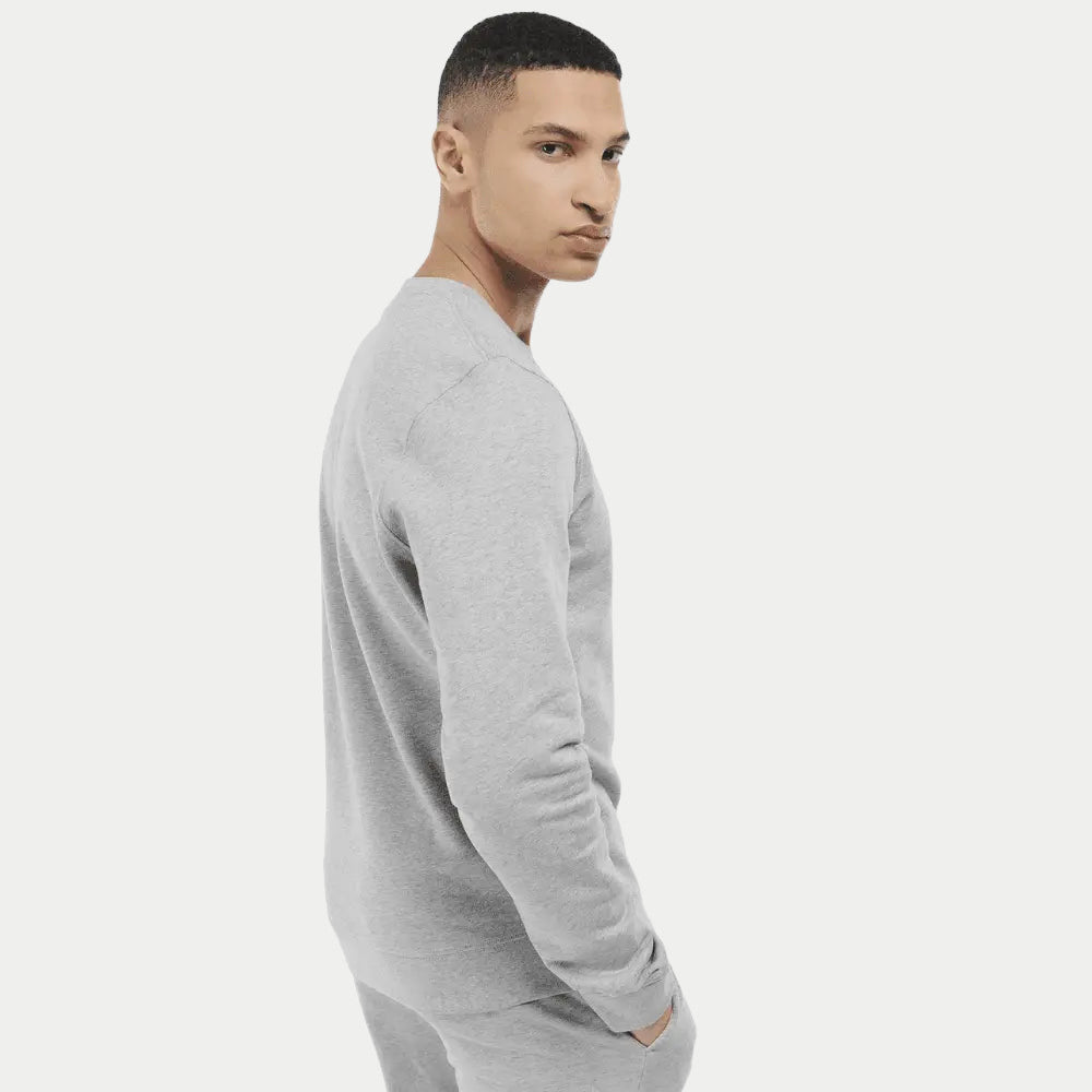 Profil du Sweat Ridsdale gris chiné, couture d'épaule et bord-côte de poignet