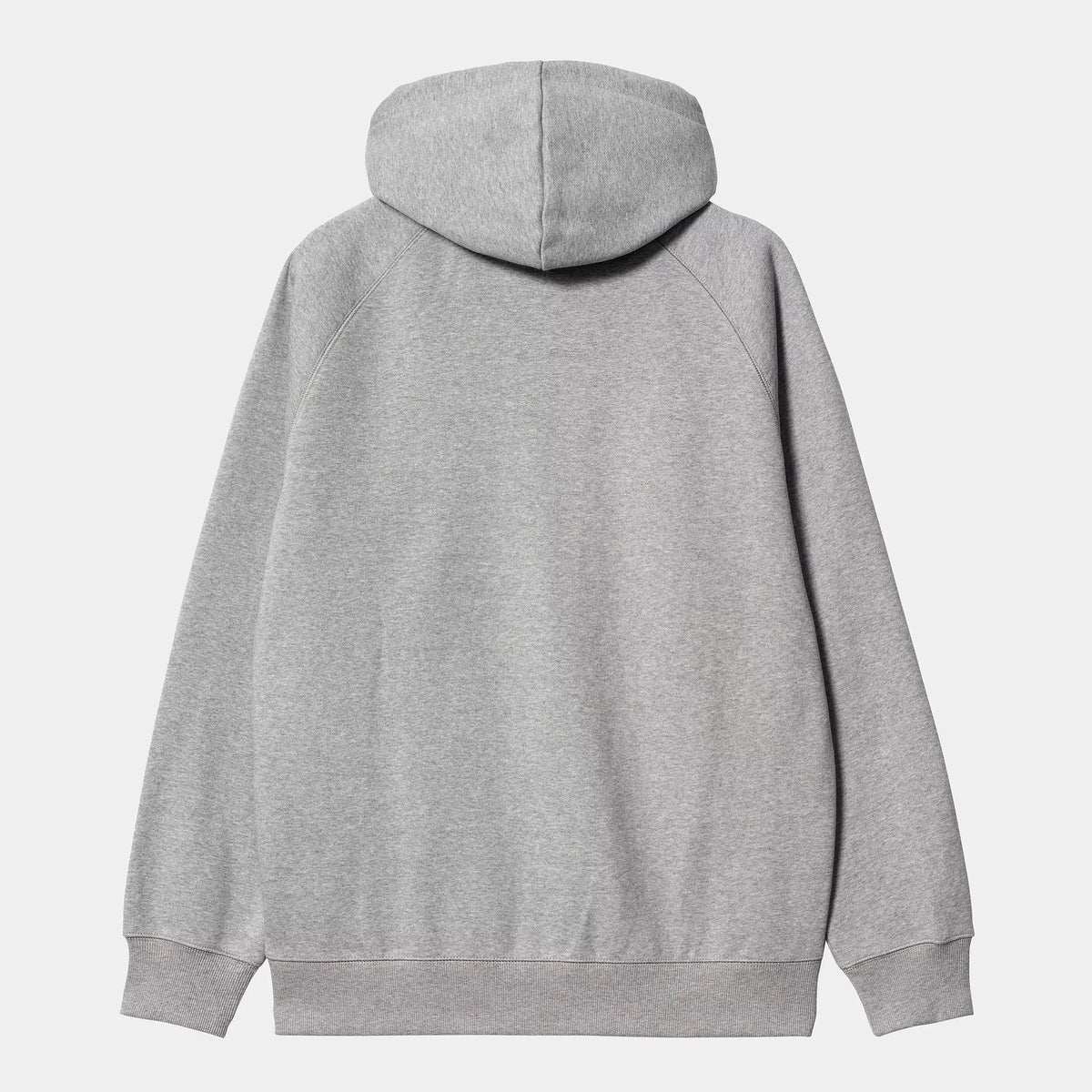 Sweat Zippé Chase Gris chiné vu de dos à plat, molleton uni, capuche montée, manches raglan et poignets côtelés