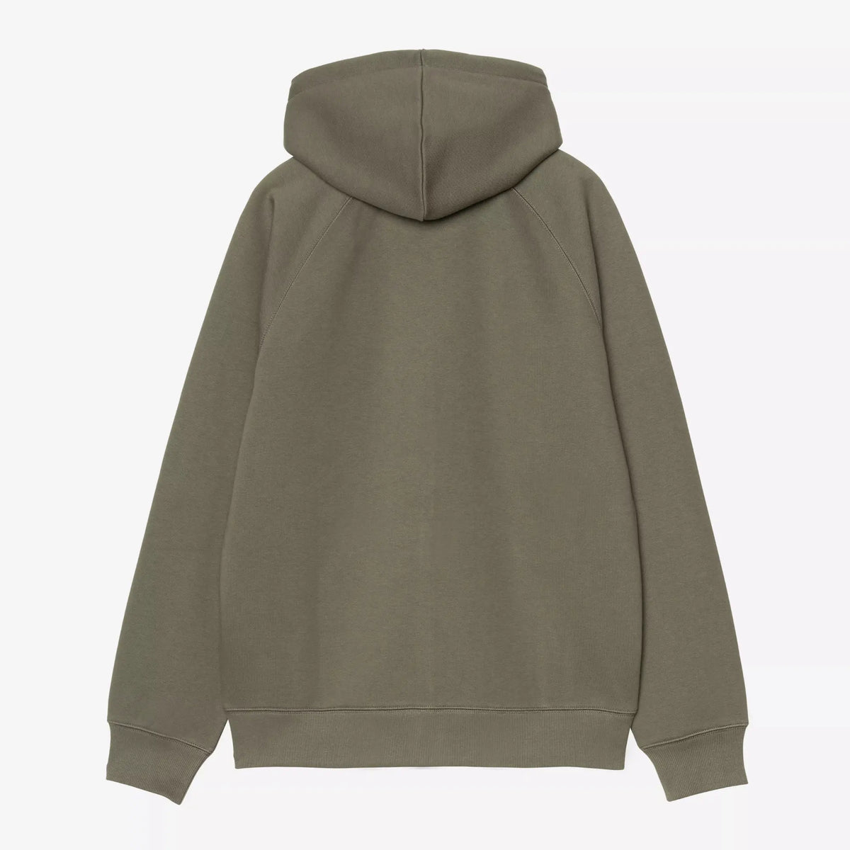 Sweat Zippé Chase Leaf vu de dos à plat, kaki grisé uni, capuche montée, manches raglan et bord-côte