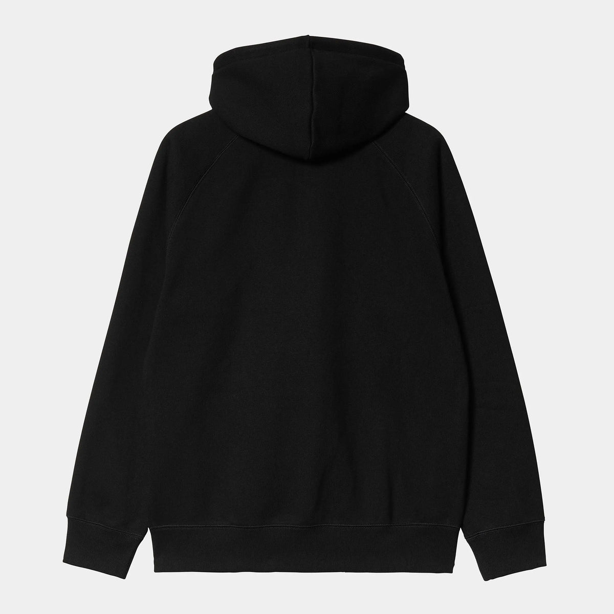 Sweat Zippé Chase Noir vu de dos à plat, molleton noir uni, capuche montée et large bord-côte en bas