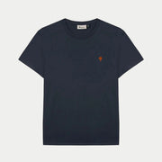 T-shirt Arcy Faguo bleu marine à plat, col rond et broderie arbre orange sur la poitrine
