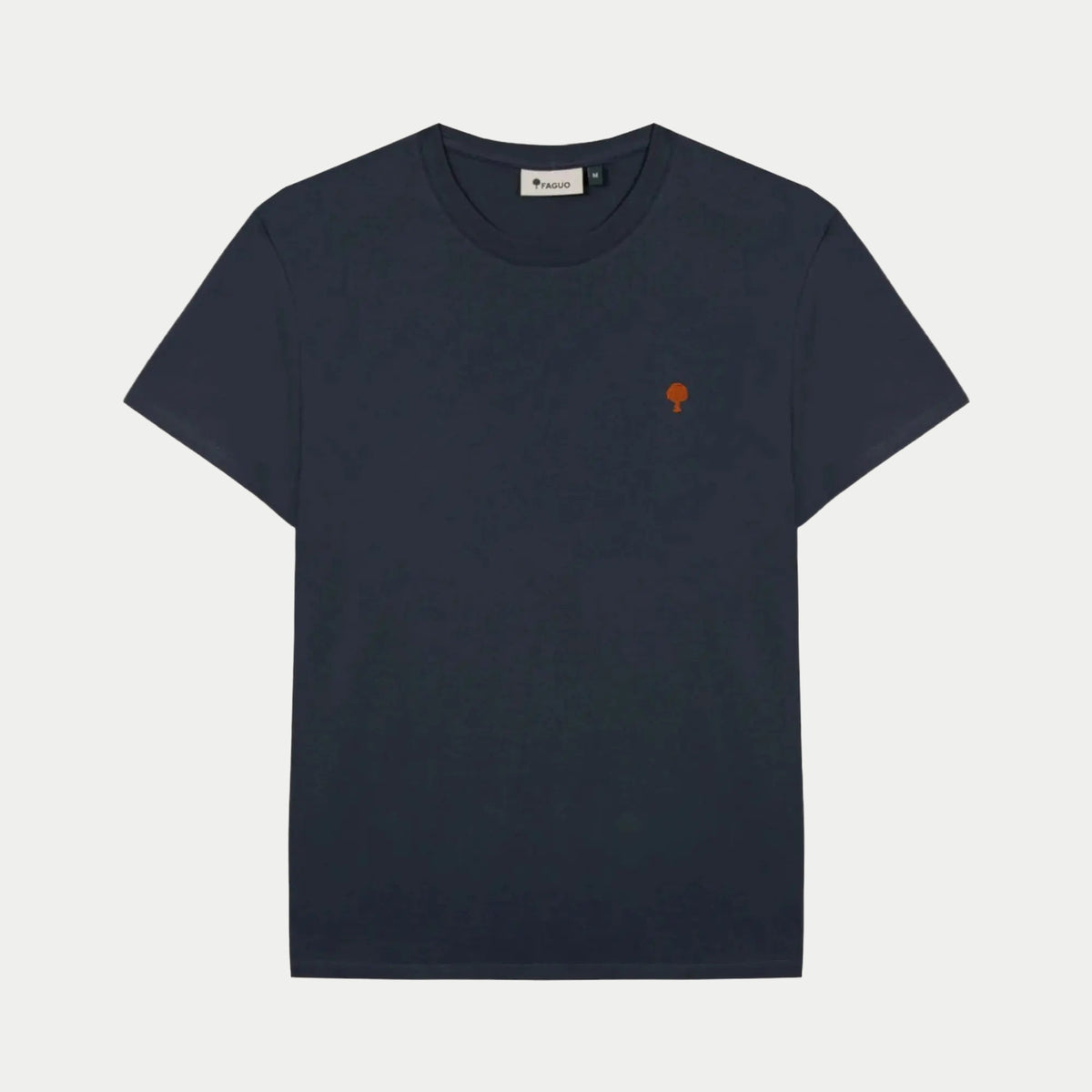 T-shirt Arcy Faguo bleu marine à plat, col rond et broderie arbre orange sur la poitrine