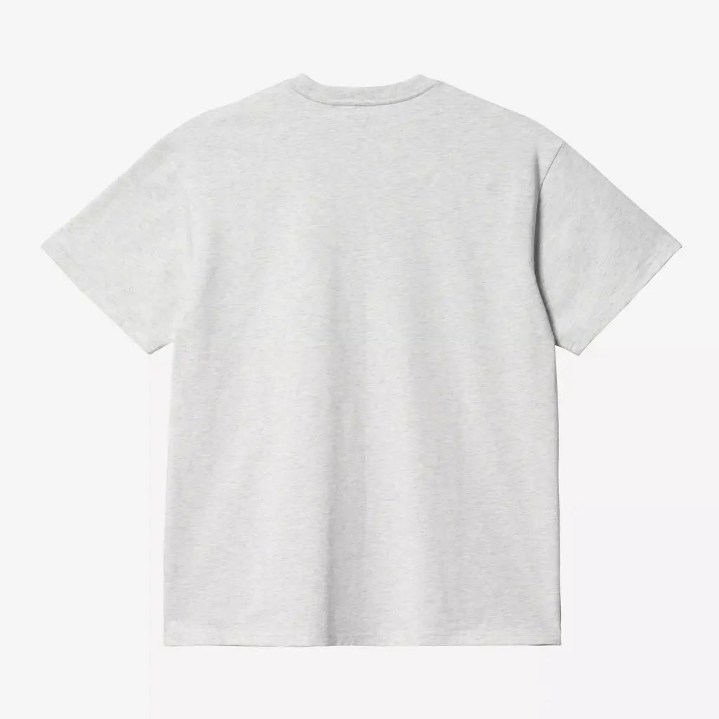 Dos à plat du T-shirt Chase Carhartt WIP gris chiné clair, coupe ample, manches courtes et col rond côtelé