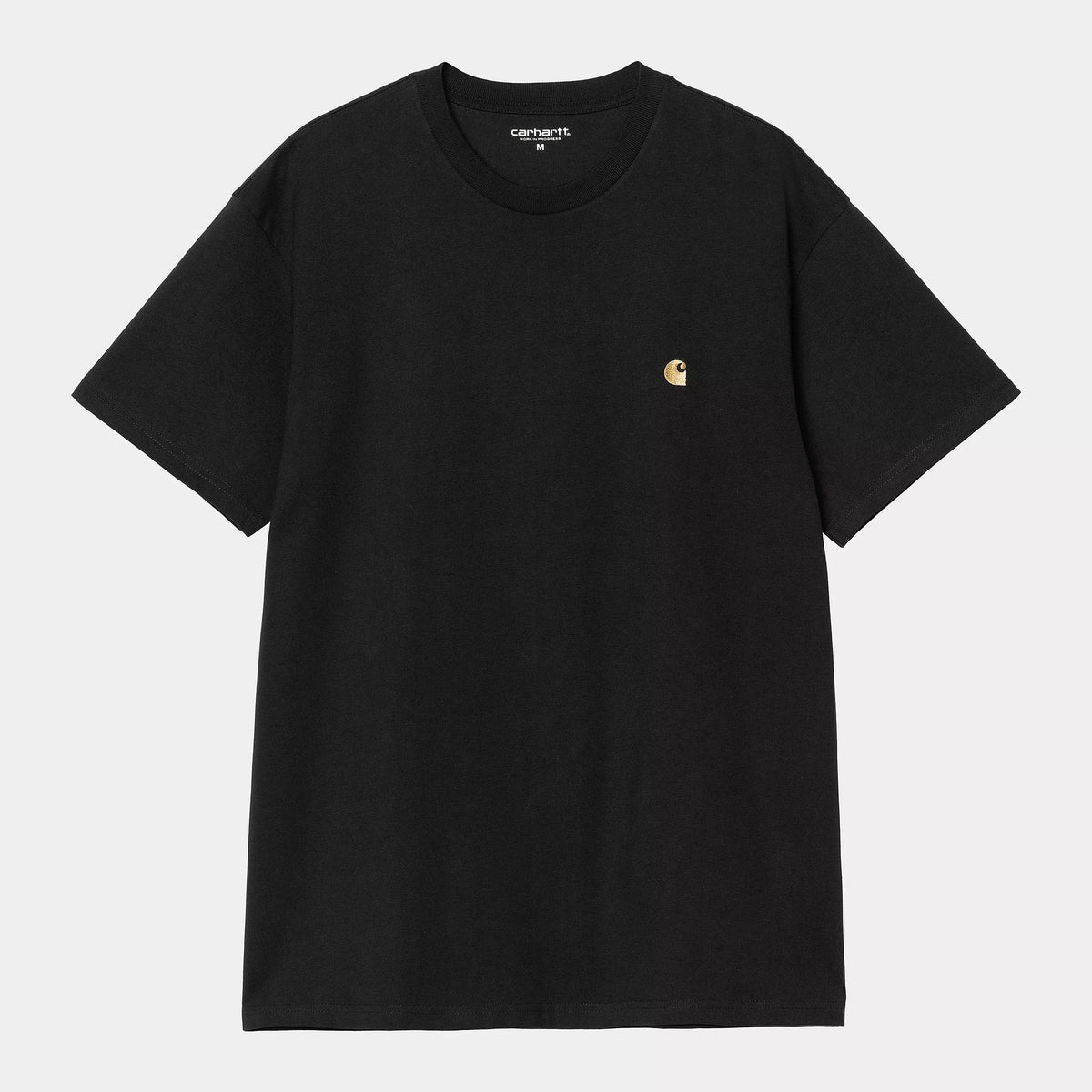 T-shirt Chase Carhartt WIP à plat, vue de face, logo C brodé doré à la poitrine gauche