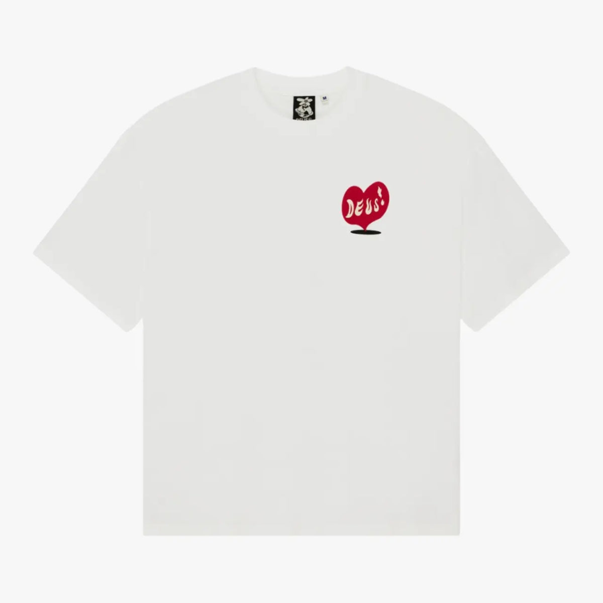 T-shirt Deep Cut blanc Deus Ex Machina, vue de face avec l’imprimé cœur rouge sur la poitrine