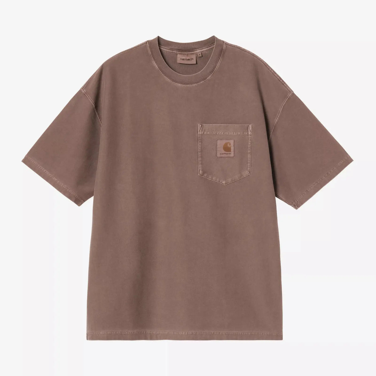 T-shirt Loose Pocket Carhartt WIP Tobacco coton bio teint en pièce - vue avant poche poitrine
