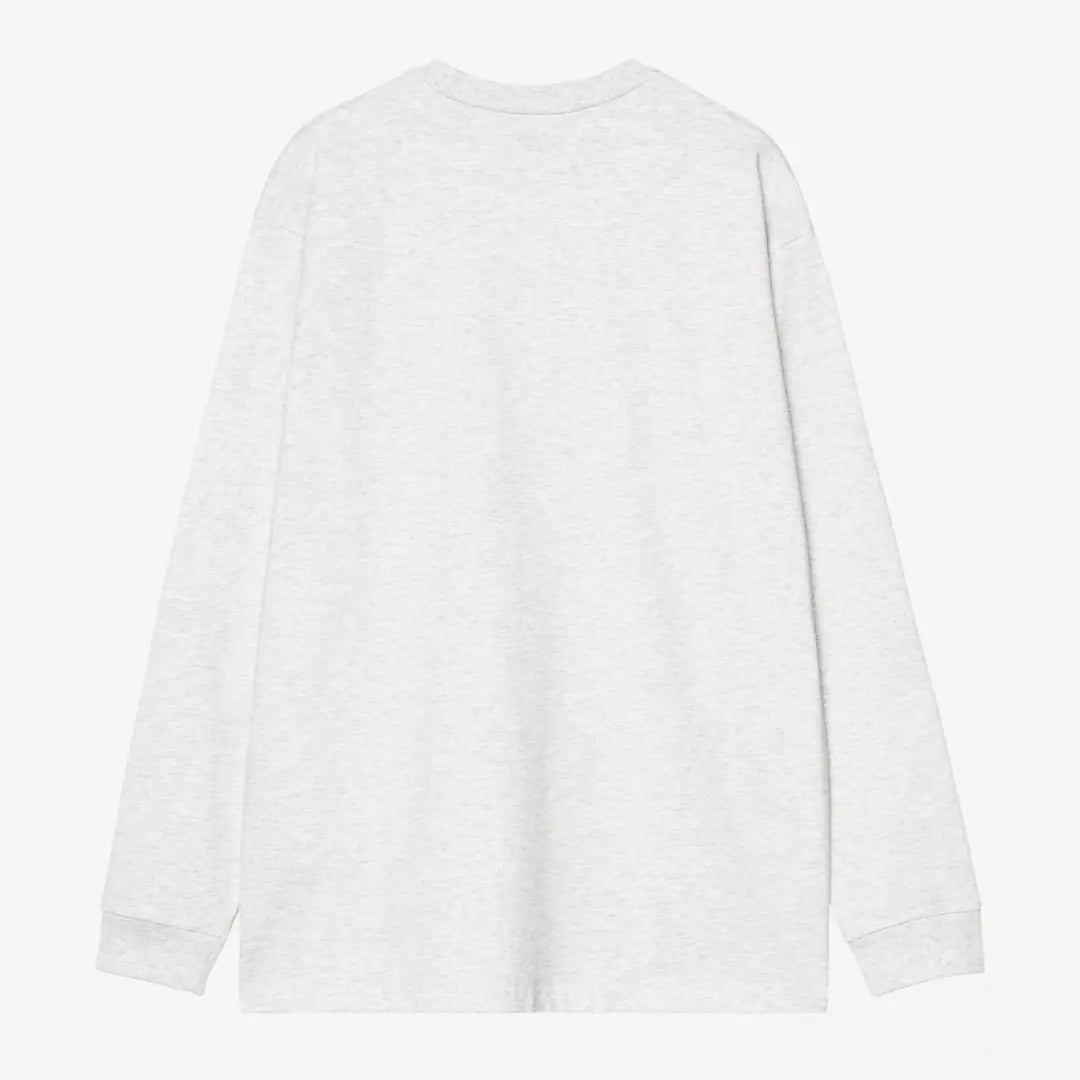 T-shirt manches longues Chase Ash Heather Carhartt WIP vu de dos à plat, jersey gris chiné clair uni et poignets côtelés