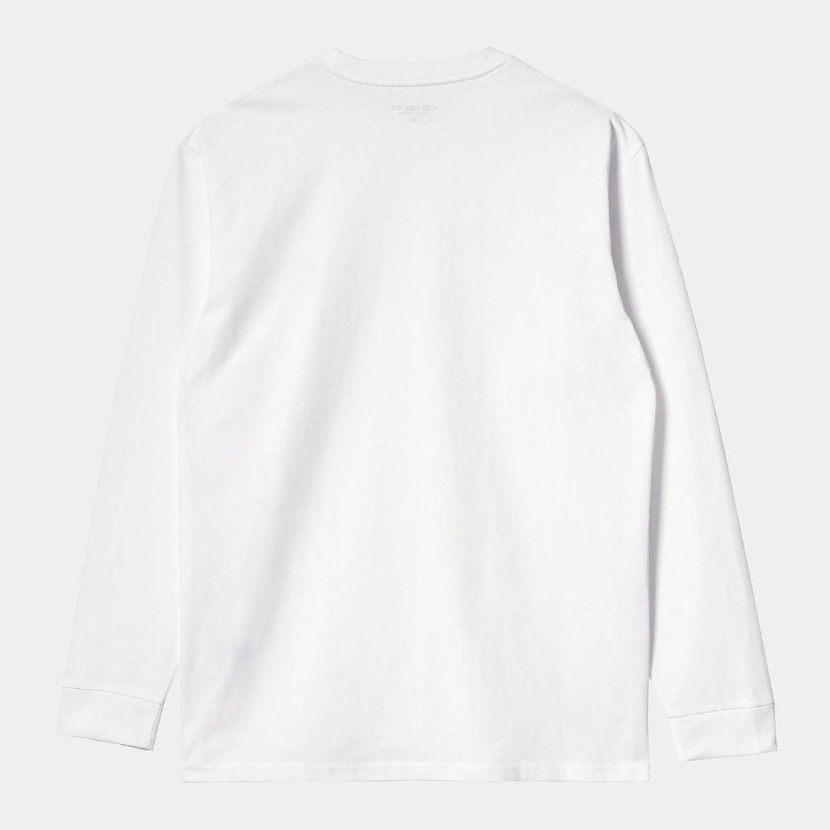 Dos à plat du T-shirt manches longues Chase blanc Carhartt WIP, jersey blanc uni sans marquage, poignets côtelés