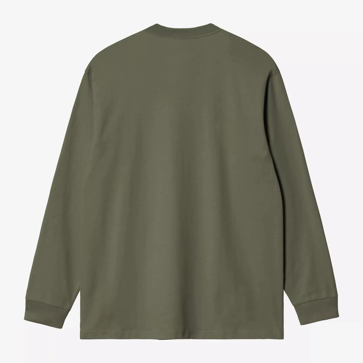 T-shirt manches longues Chase kaki Leaf Carhartt WIP, vue de dos à plat, col rond côtelé et poignets côtelés