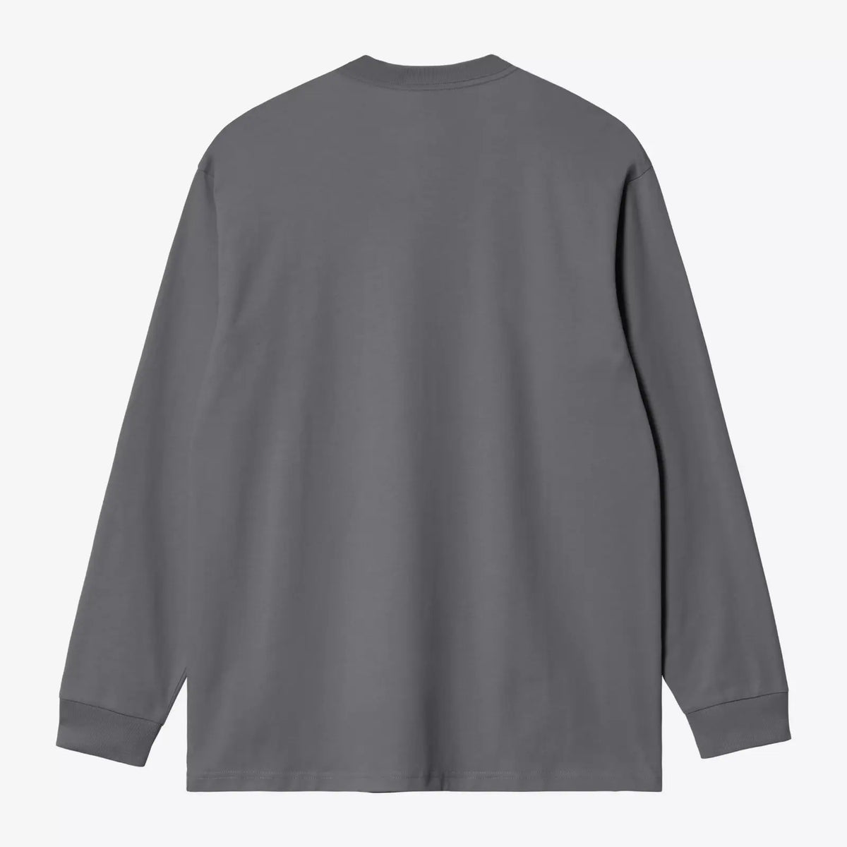 Dos du T-shirt manches longues Chase Styx Carhartt WIP à plat, gris ardoise uni, poignets et bas de manches côtelés