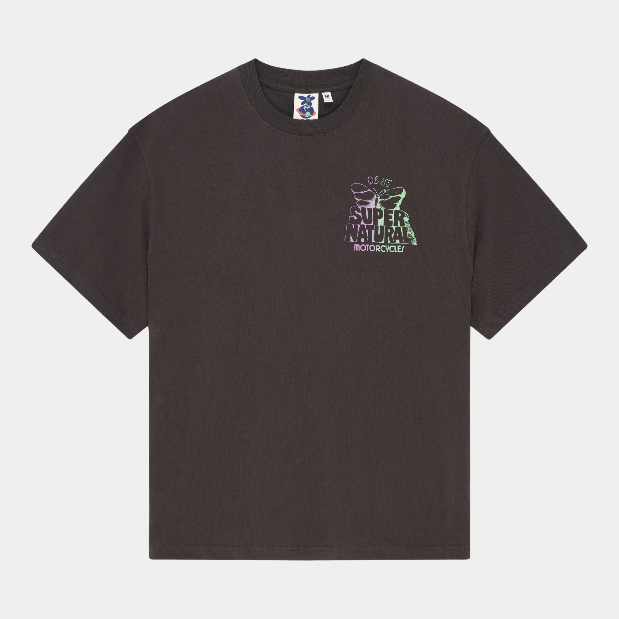 T-shirt Temple Torque Anthracite Deus Ex Machina - vue de face à plat, imprimé Super Natural sur la poitrine
