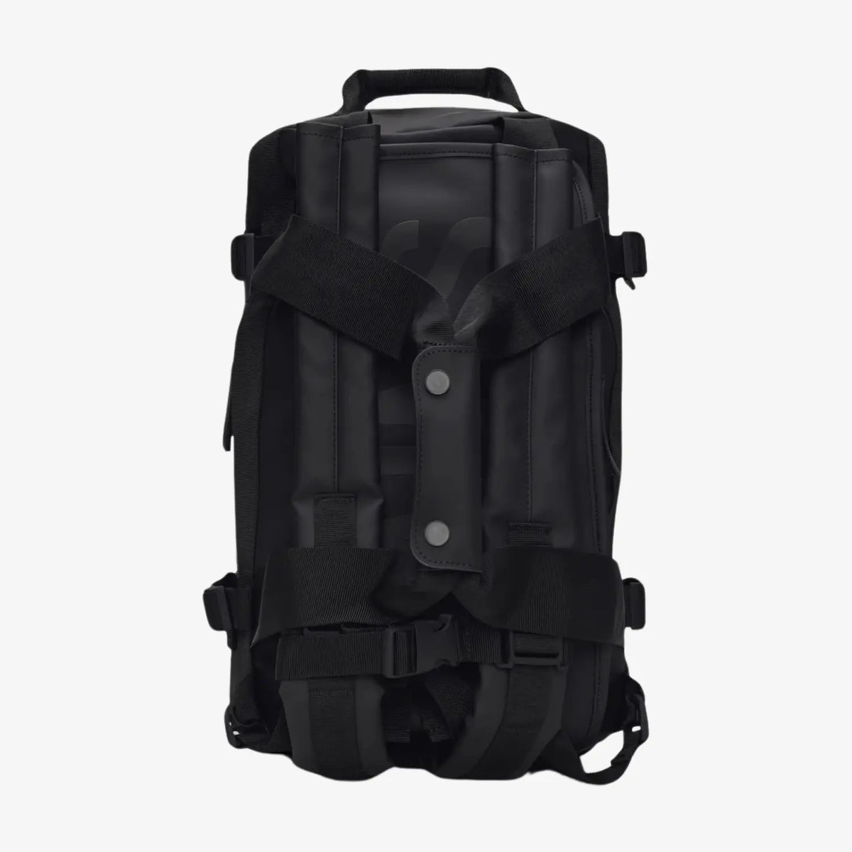 Dos du Texel Duffel Bag Mini noir, bretelles de portage dorsal et pattes pressionnées