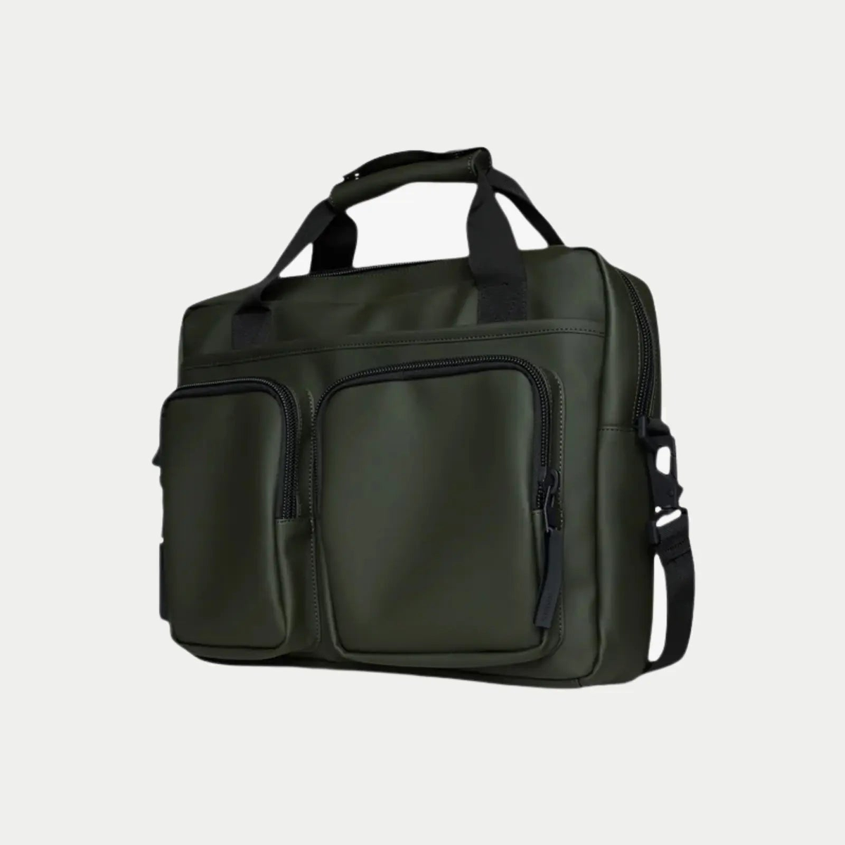 Texel Tech Bag vert kaki de trois quarts, zip d'ouverture du haut et bandoulière détachable