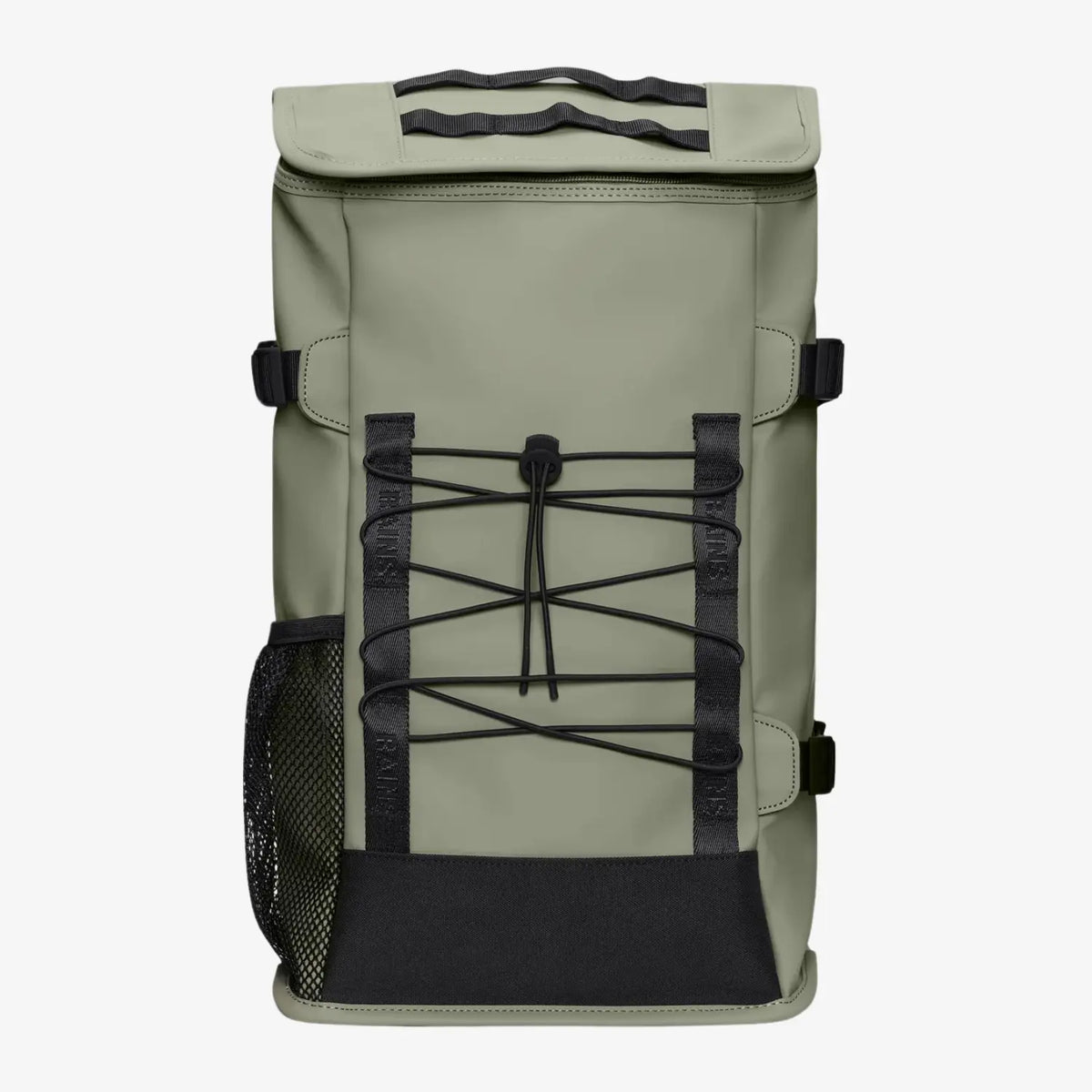 Trail Mountaineer Bag Drift vert sauge grisé, laçage élastique croisé et base noire renforcée