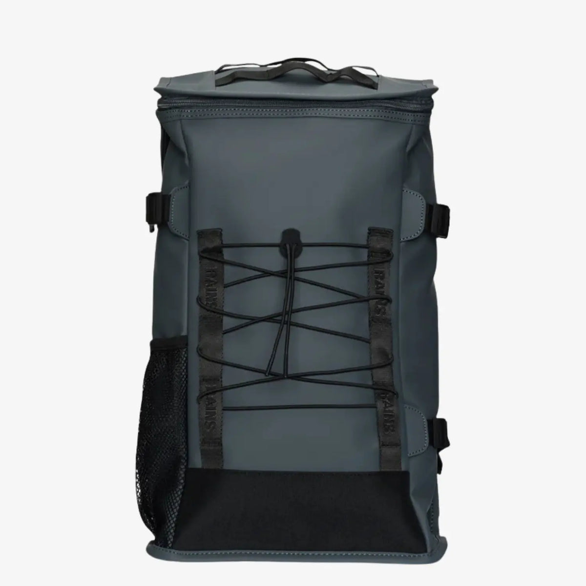 Trail Mountaineer Bag Lagoon gris-bleu pétrole, laçage élastique frontal et fond noir