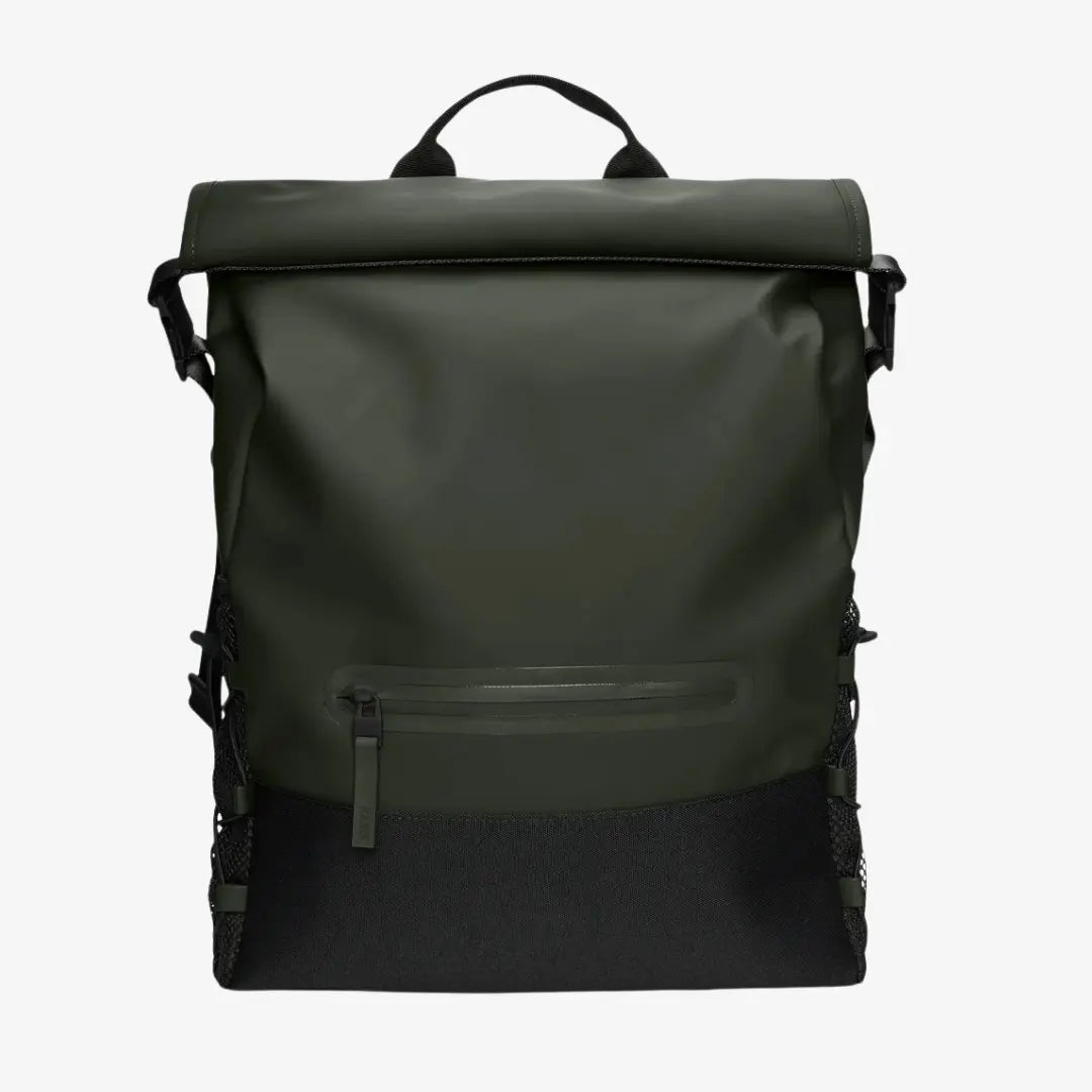 Trail Mountaineer Rolltop vert kaki, rabat roulé, zip étanche frontal et base noire
