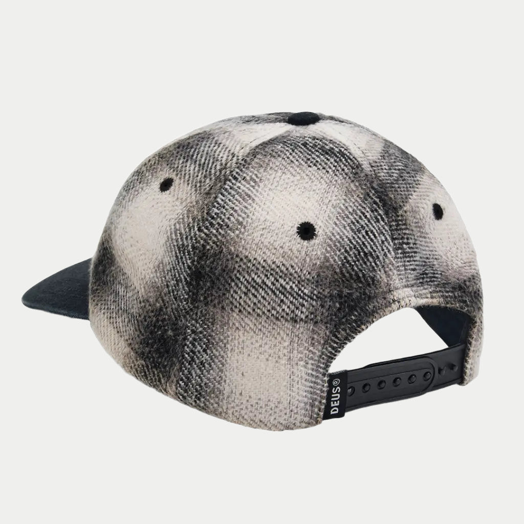 Vacay Check Cap de dos, carreaux ombrés écru et noir et sangle snapback crantée noire