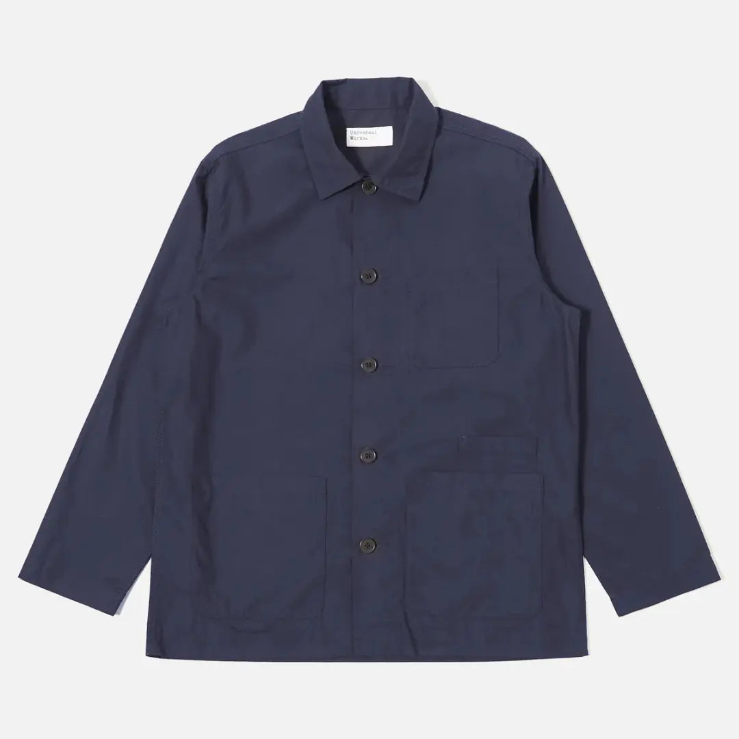 Veste Bakers bleu marine à plat, col chemise, cinq boutons foncés et trois poches plaquées