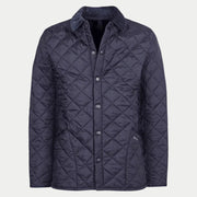 Veste matelassée Heritage Liddesdale bleu marine Barbour, packshot de face, col en velours côtelé et fermeture à pressions