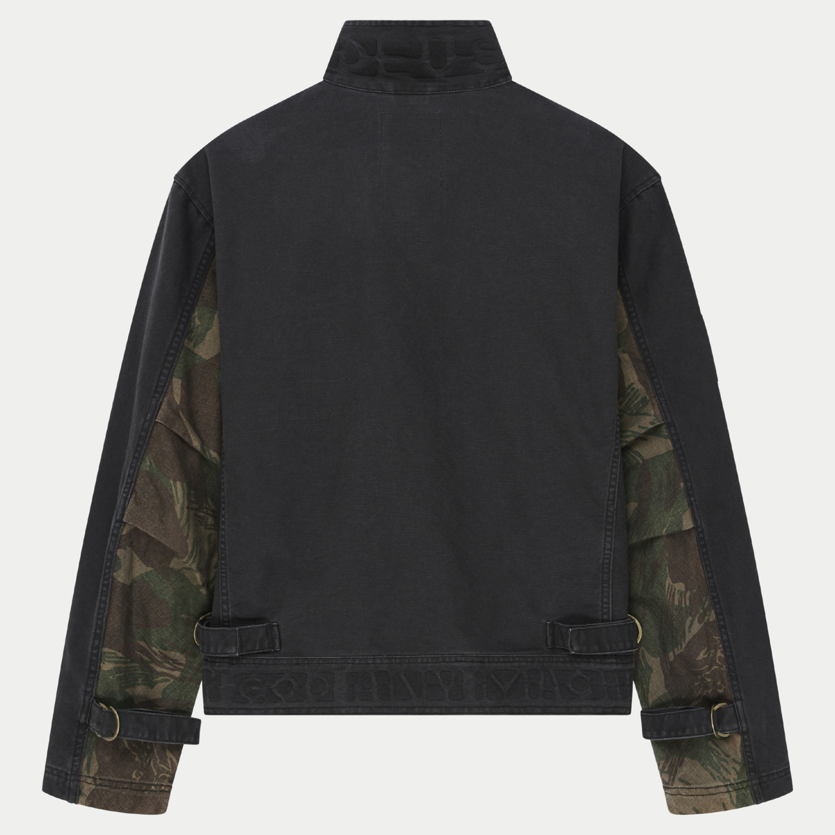 Veste Common State Anthracite Deus Ex Machina - dos à plat, panneaux camouflage sur les côtés et sangles de taille
