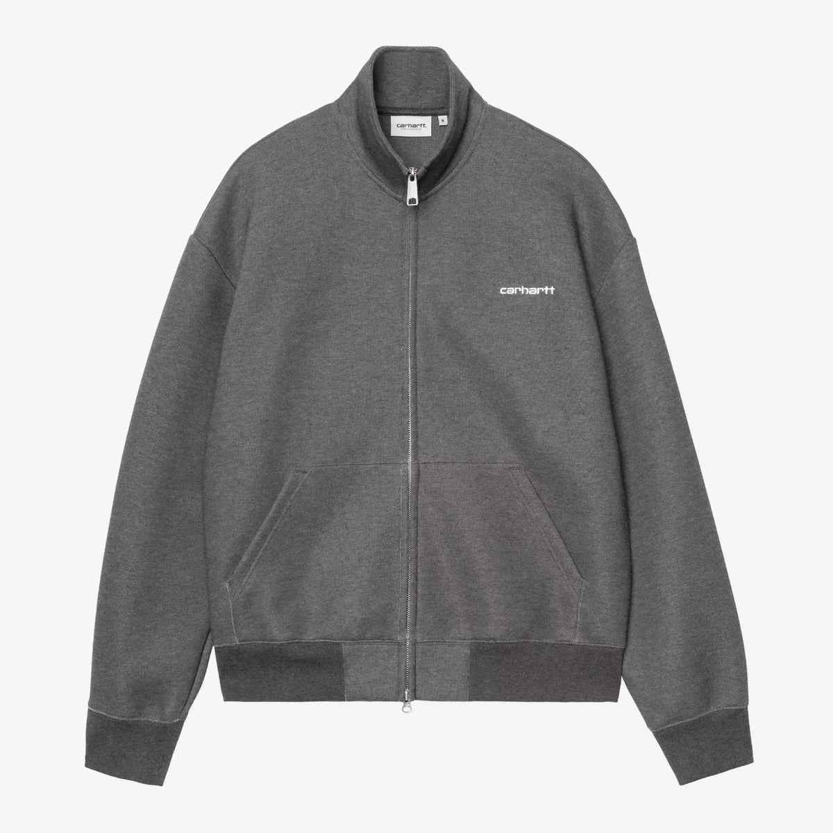 Veste de survêtement Alda à col montant, molleton noir délavé anthracite, zip argenté et logo brodé blanc