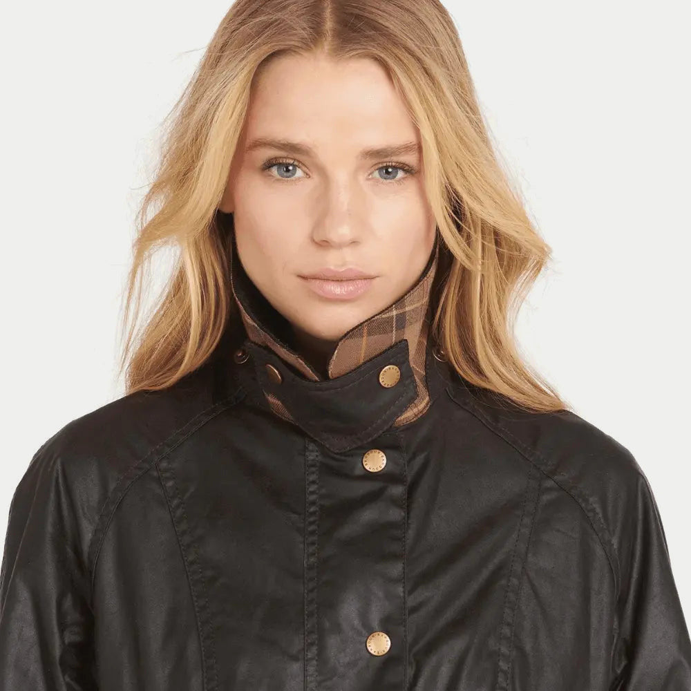 Veste Beadnell cirée Rustic Barbour - col relevé et doublure tartan
