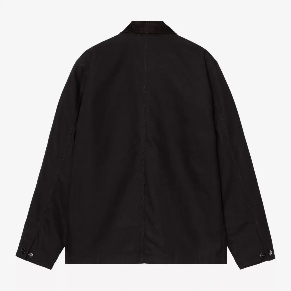 Dos de la veste Michigan Winter noire, toile unie, couture centrale et poignets fermés par pression