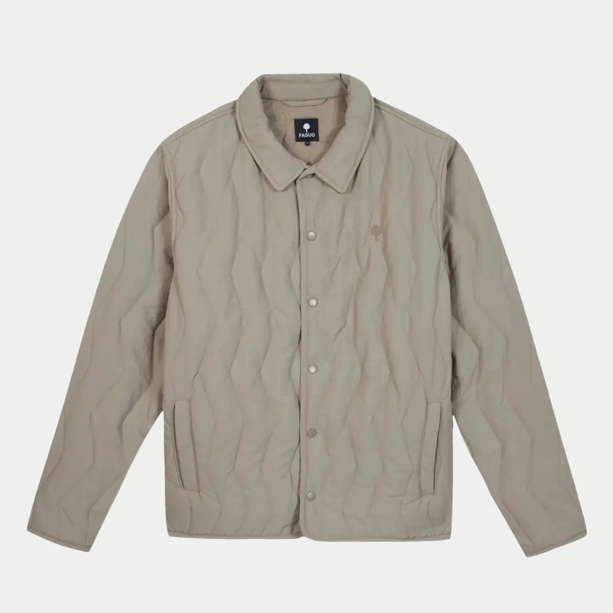 Veste Obernai beige matelassée à plat, col chemise et fermeture par pressions